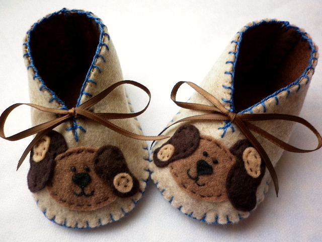 Baby Boy Booties With Cute Puppies. Size Newborn To 3m Ready To Ship.